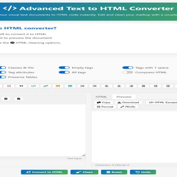 Advanced Text to HTML Converter – Transform Rich Text to Clean HTML Instantly